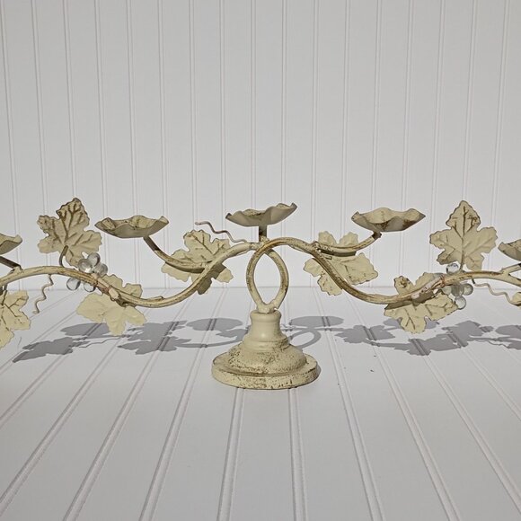 Italian Tole Iron Candelabra 5-arm Grape Leaves Votive Candle Holder Centerpiece - Picture 7 of 16